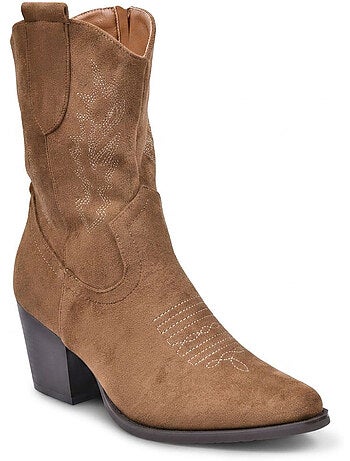 Botines Santiag Mujer Ante Tacón Bloque 6 cm Punta Fina Media Pierna OZABI