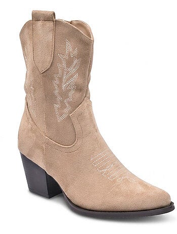 Botines Santiag Mujer Ante Tacón Bloque 6 cm Punta Fina Media Pierna OZABI