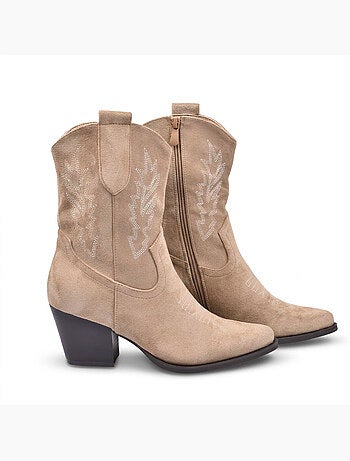 Botines Santiag Mujer Ante Tacón Bloque 6 cm Punta Fina Media Pierna OZABI