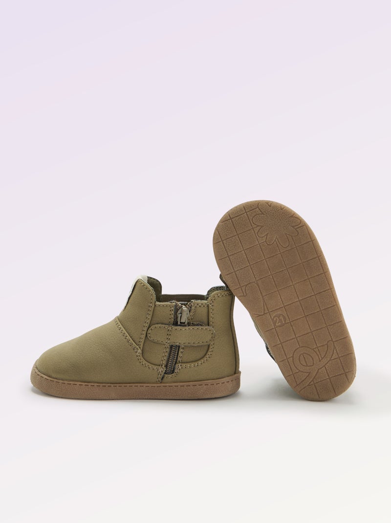Botines sintéticos con fuelle elástico Kaki - Kiabi