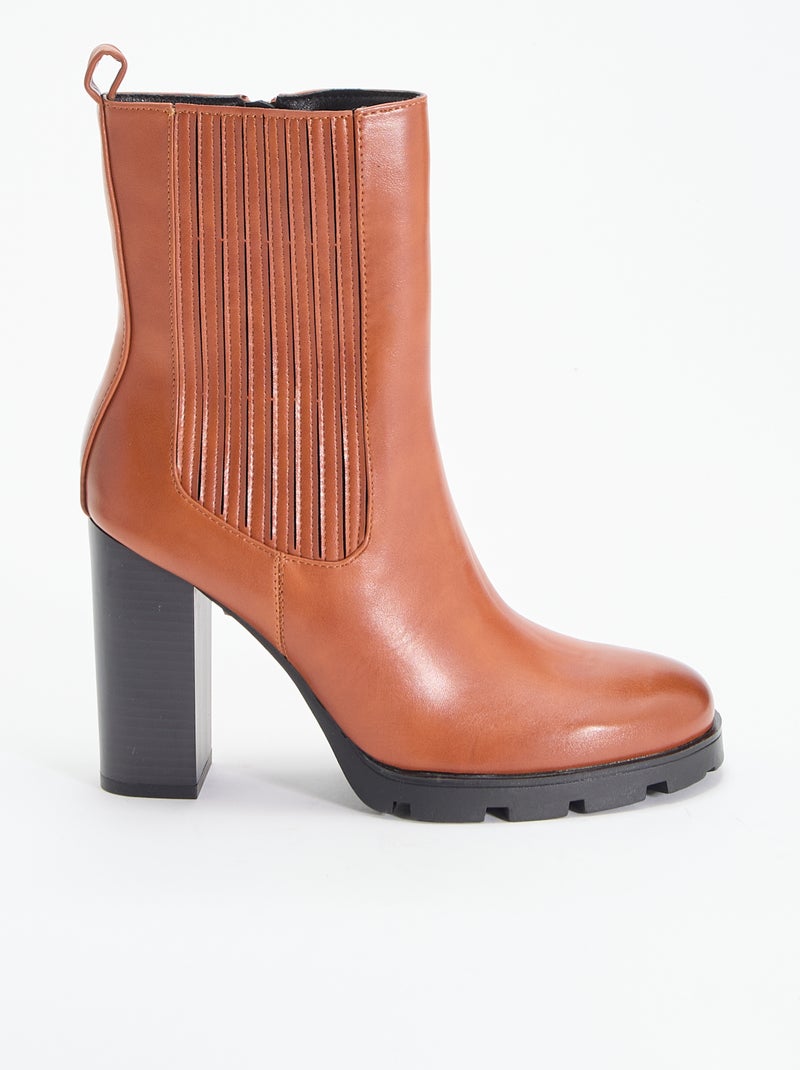 Botines sintéticos de tacón alto Marron - Kiabi