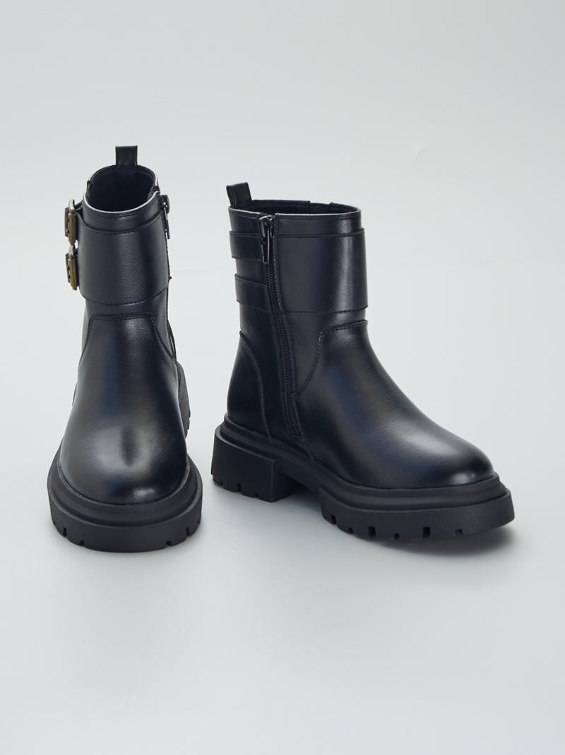 Botines tipo motero con 2 hebillas metálicas Negro - Kiabi