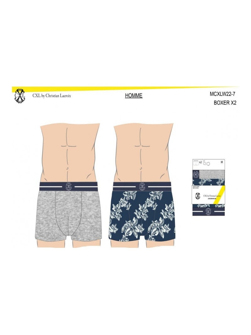 Bóxer hombre CXL BY LACROIX X2 - Pack de 2 Gris azul marino blanco - Kiabi