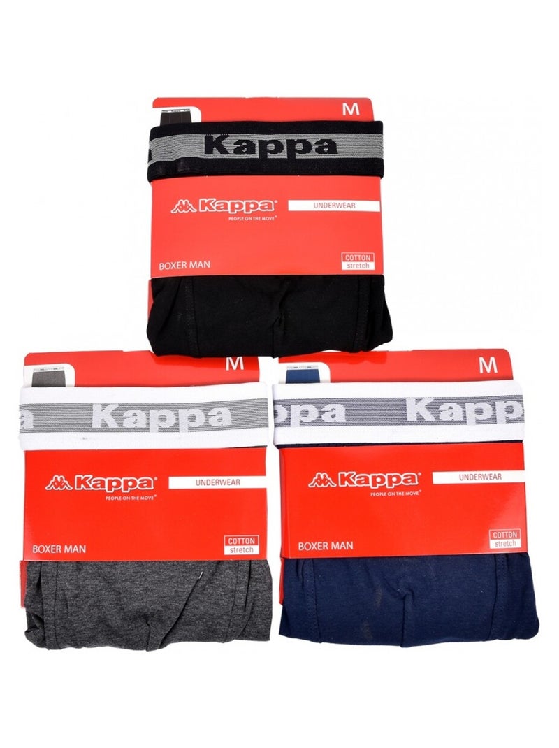 Bóxer hombre KAPPA - Pack de 3 Azul Gris Negro - Kiabi