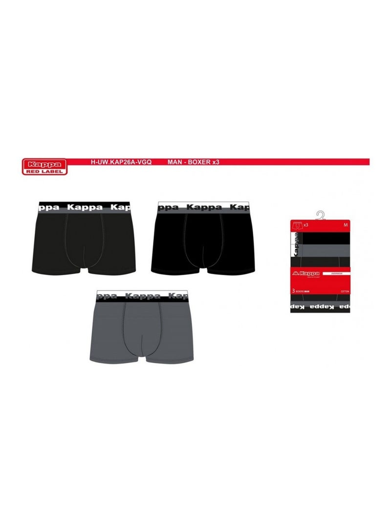 Bóxer hombre KAPPA - Pack de 3 Negro Gris - Kiabi