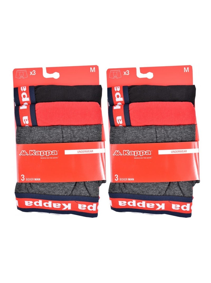 Bóxer hombre KAPPA - Pack de 6 Gris rojo negro - Kiabi