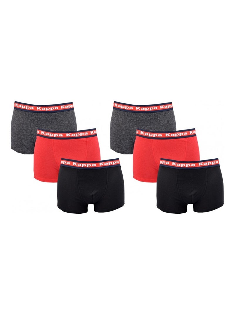 Bóxer hombre KAPPA - Pack de 6 Negro Rojo Gris - Kiabi