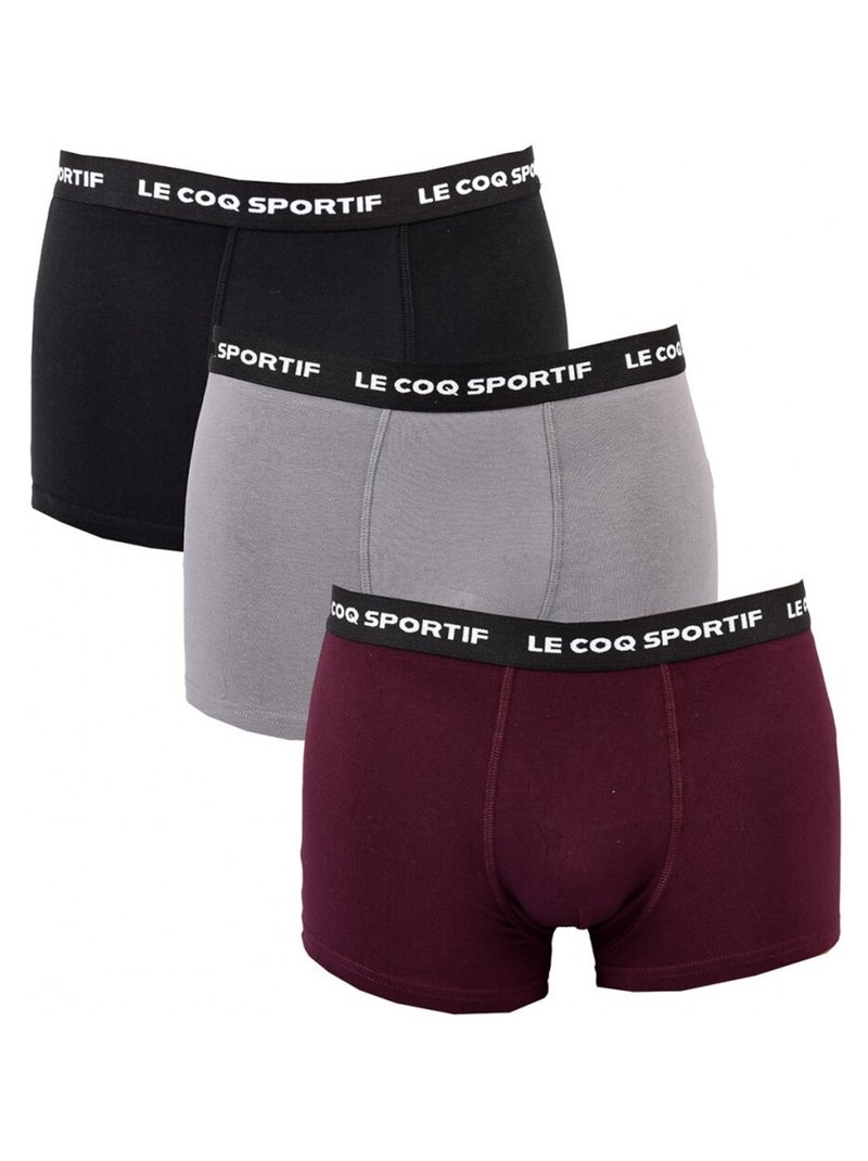 Bóxer Hombre LE COQ SPORTIF - Pack de 3 Negro Burdeos Gris - Kiabi