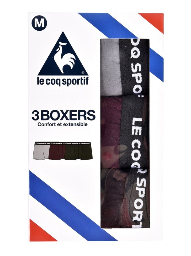 Bóxer Hombre LE COQ SPORTIF - Pack de 3 Negro Burdeos Gris - Kiabi