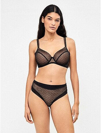Braga alta en tejido jacquard con refuerzo de tul en abdomen