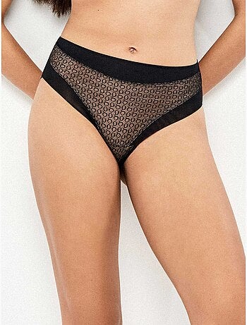 Braga alta en tejido jacquard con refuerzo de tul en abdomen