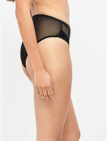 Braga alta en tejido jacquard con refuerzo de tul en abdomen