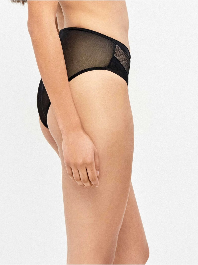Braga alta en tejido jacquard con refuerzo de tul en abdomen Negro - Kiabi