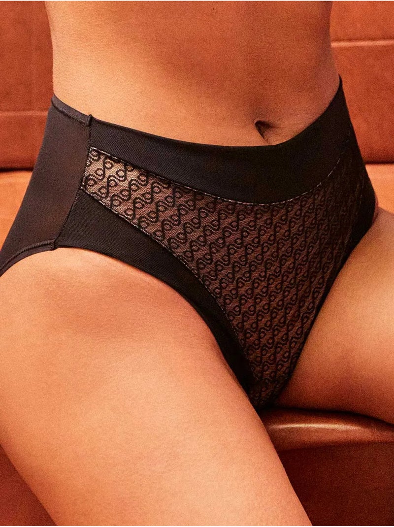 Braga alta en tejido jacquard con refuerzo de tul en abdomen Negro - Kiabi