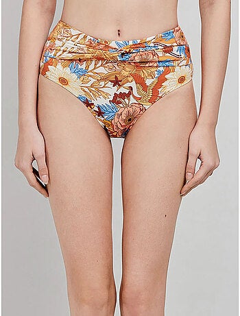 Braga bikini alta con cruce de tejido en cintura y estampado floral