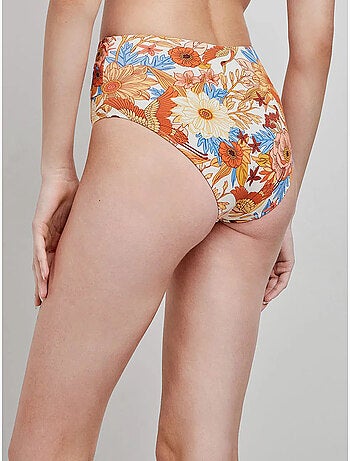 Braga bikini alta con cruce de tejido en cintura y estampado floral