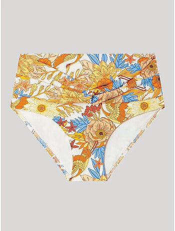 Braga bikini alta con cruce de tejido en cintura y estampado floral