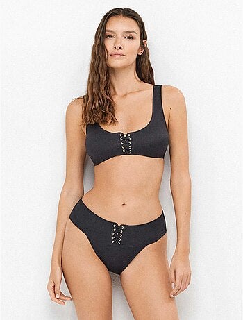 Braga bikini alta con detalle ojales en tejido high tech moldeador