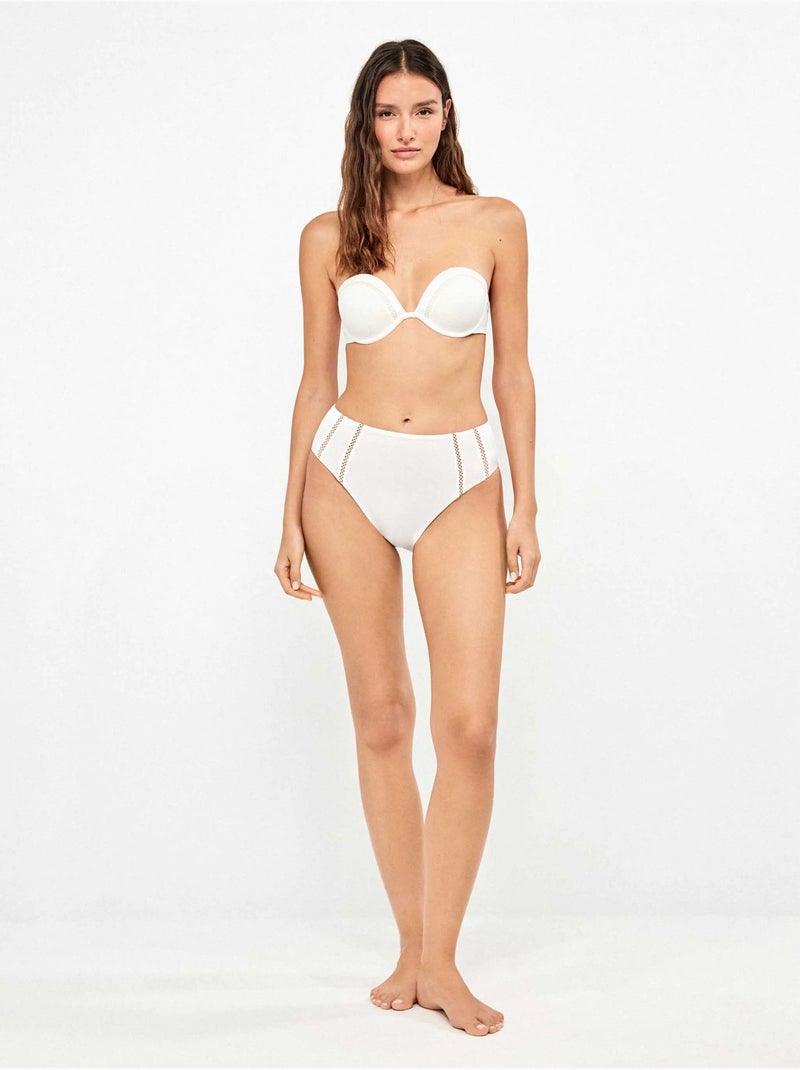 Braga bikini alta con detalles calados en laterales Marfil - Kiabi