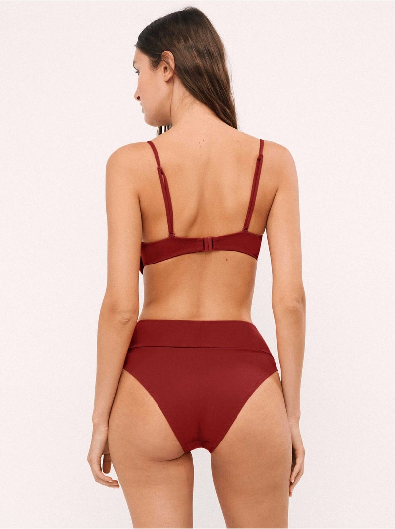 Braga bikini alta con nudo central en tejido liso Burdeos - Kiabi