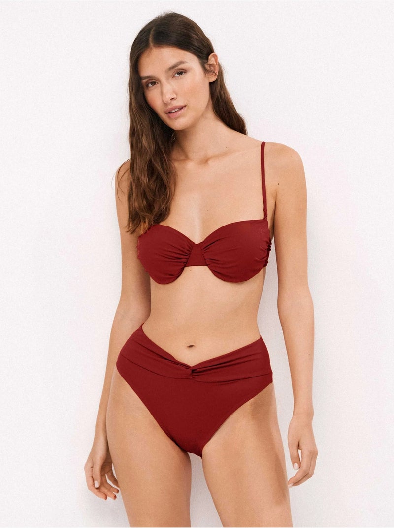 Braga bikini alta con nudo central en tejido liso Burdeos - Kiabi