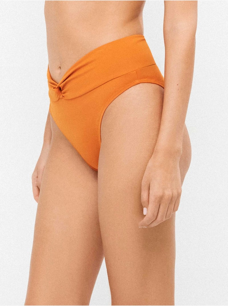 Braga bikini alta con nudo central en tejido liso Naranja - Kiabi