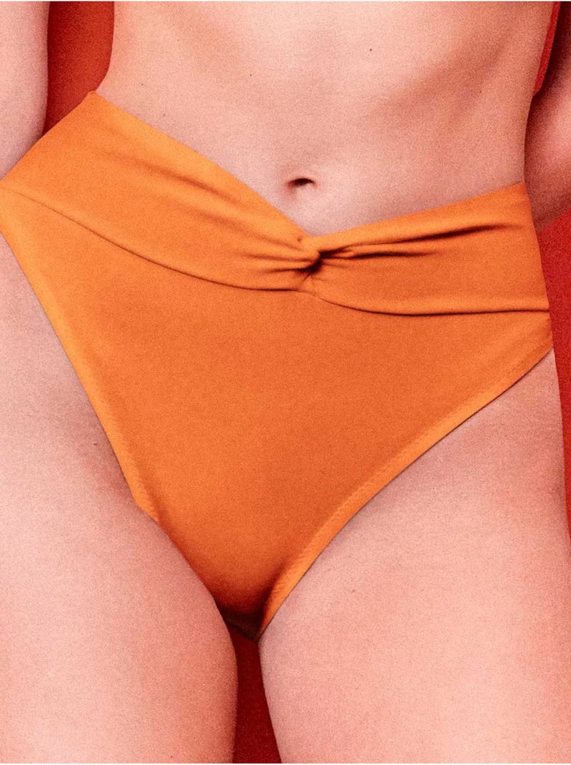 Braga bikini alta con nudo central en tejido liso Naranja - Kiabi