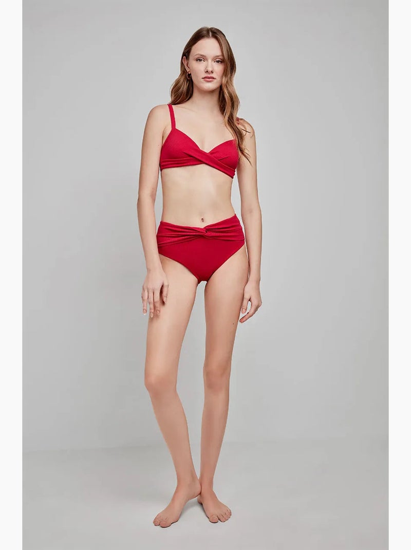 Braga bikini alta con nudo en cintura y tejido de estructura Granate - Kiabi
