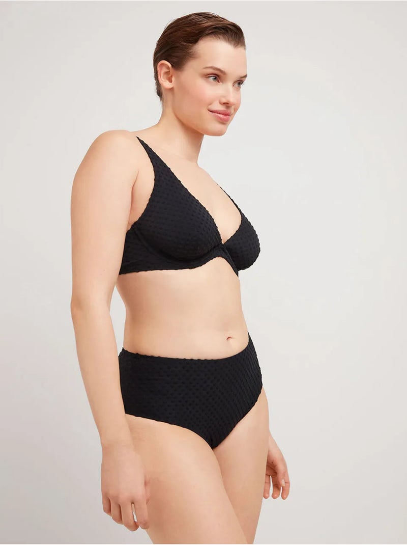 Braga bikini alta en tejido de plumetti Negro - Kiabi