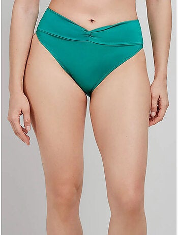Braga bikini alta en tejido liso con frunce en cintura