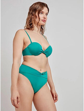 Braga bikini alta en tejido liso con frunce en cintura