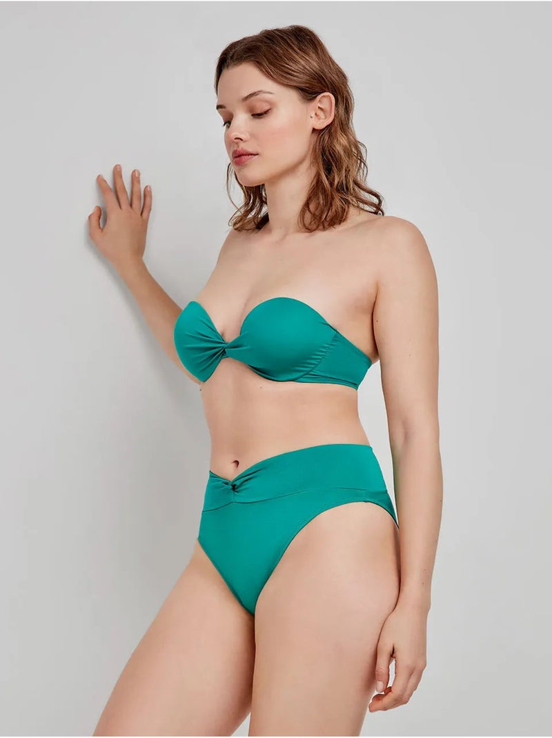 Braga bikini alta en tejido liso con frunce en cintura Azul Verde - Kiabi