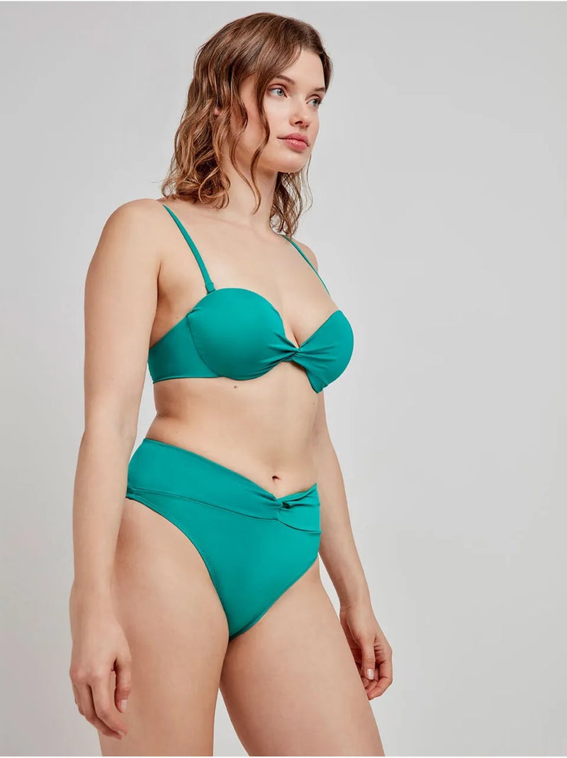 Braga bikini alta en tejido liso con frunce en cintura Azul Verde - Kiabi