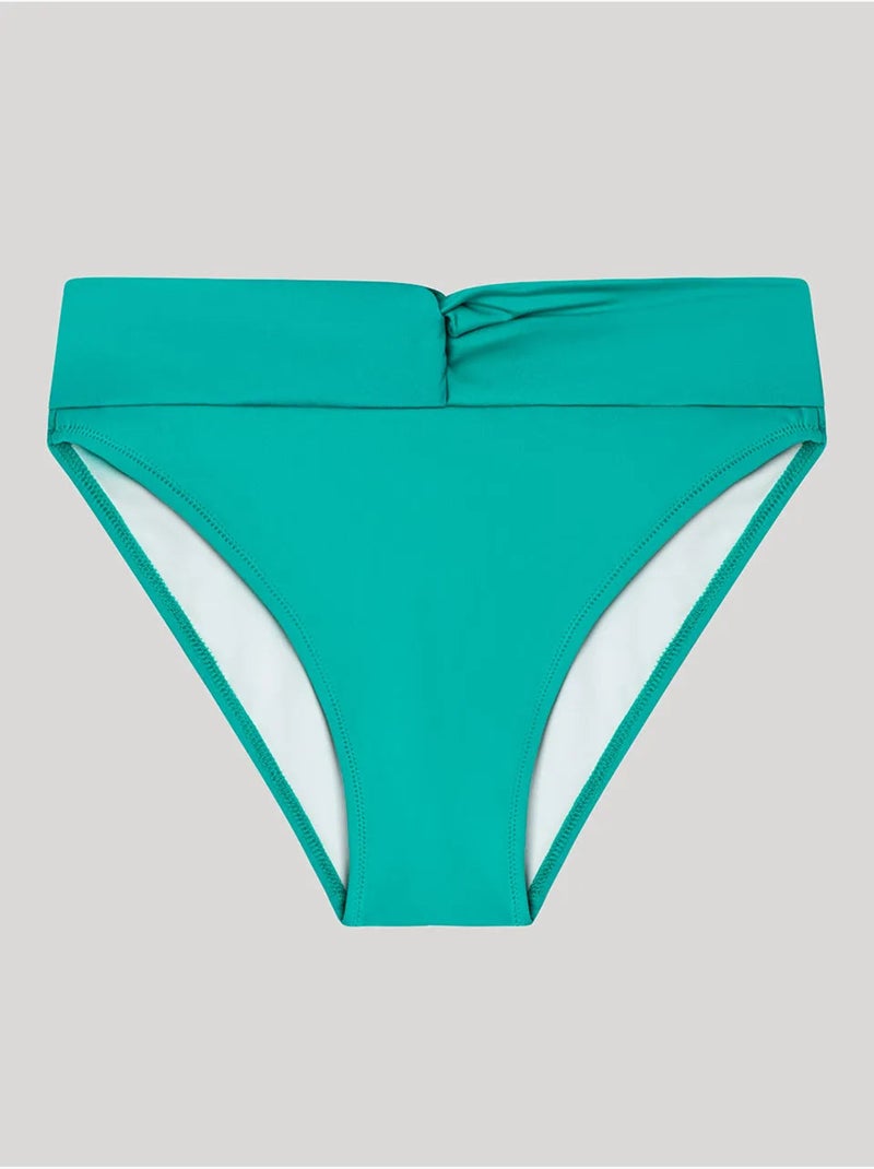 Braga bikini alta en tejido liso con frunce en cintura Azul Verde - Kiabi