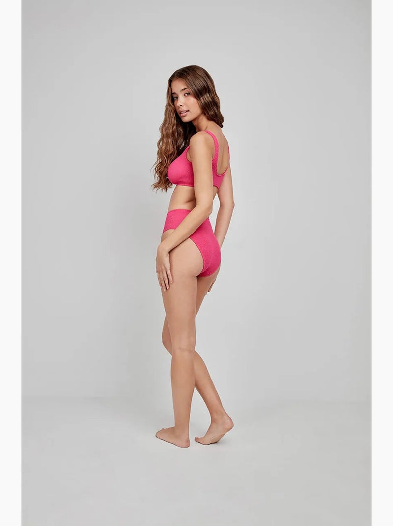 Braga bikini alta talla única en tejido texturizado Rosa fucsia - Kiabi