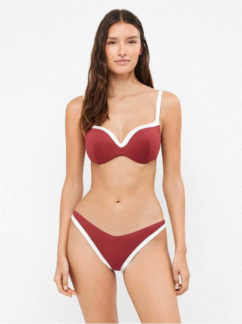 Braga bikini brasileña bicolor con vivos a contraste Burdeos - Kiabi