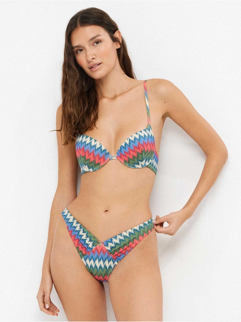 Braga bikini brasileña corte en v estampada con detalle brillo Multicolor - Kiabi