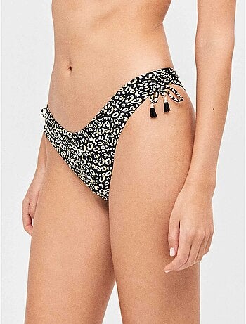 Braga bikini brasileña corte v ajustable en cintura animal print