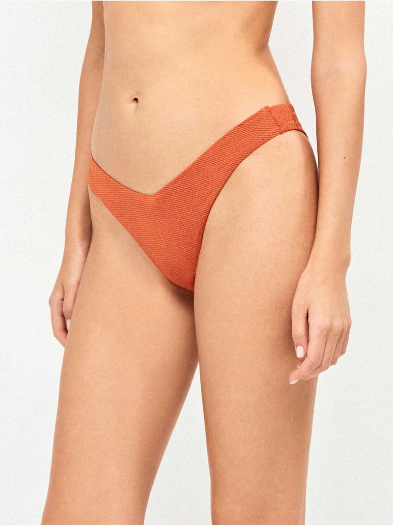 Braga bikini brasileña corte v en tejido piqué y acabdo  brillante Terracota - Kiabi