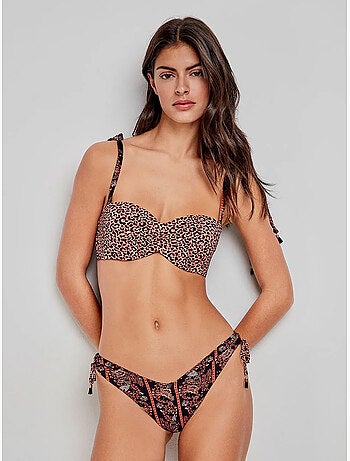 Braga bikini brasileña estampada, ajustable y con corte en v