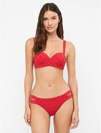 Braga bikini clásica con aberturas laterales en jacquard lunares