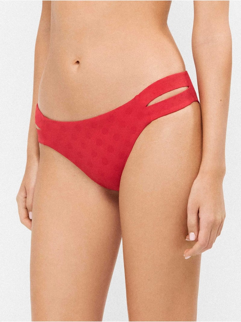 Braga bikini clásica con aberturas laterales en jacquard lunares Rojo - Kiabi