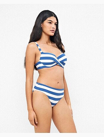 Braga bikini clásica con estampado de rayas y detalles de brillo