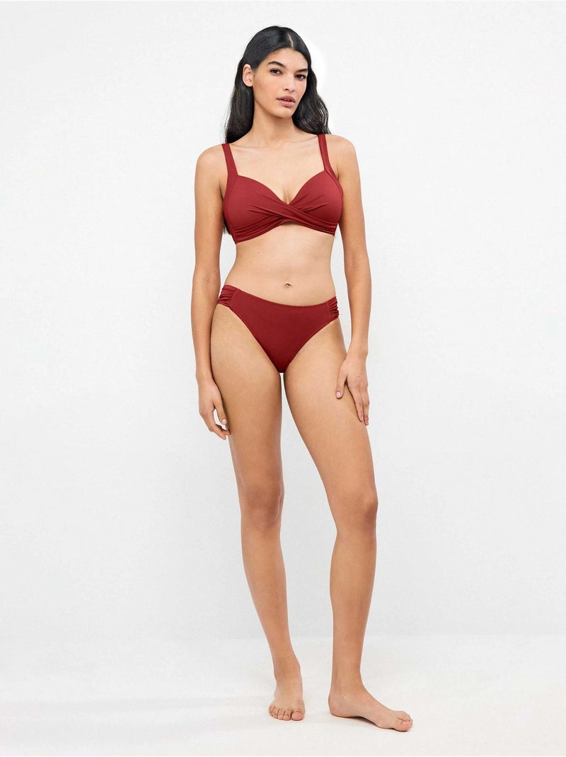 Braga bikini clásica con fruncidos en laterales Burdeos - Kiabi