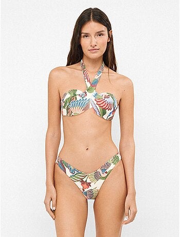 Braga bikini corte en v en tejido de piqué estampado tropical