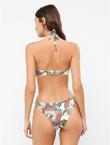 Braga bikini corte en v en tejido de piqué estampado tropical