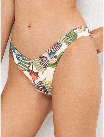 Braga bikini corte en v en tejido de piqué estampado tropical
