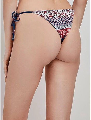 Braga bikini estampada, reversible y ajustable con tiras laterales