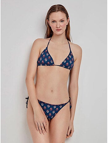 Braga bikini estampada, reversible y ajustable con tiras laterales