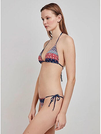 Braga bikini estampada, reversible y ajustable con tiras laterales